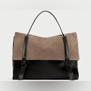 Zara Crossbody Satchel Suede Leather Taupe Black Women’s Minimalist Quiet Luxury